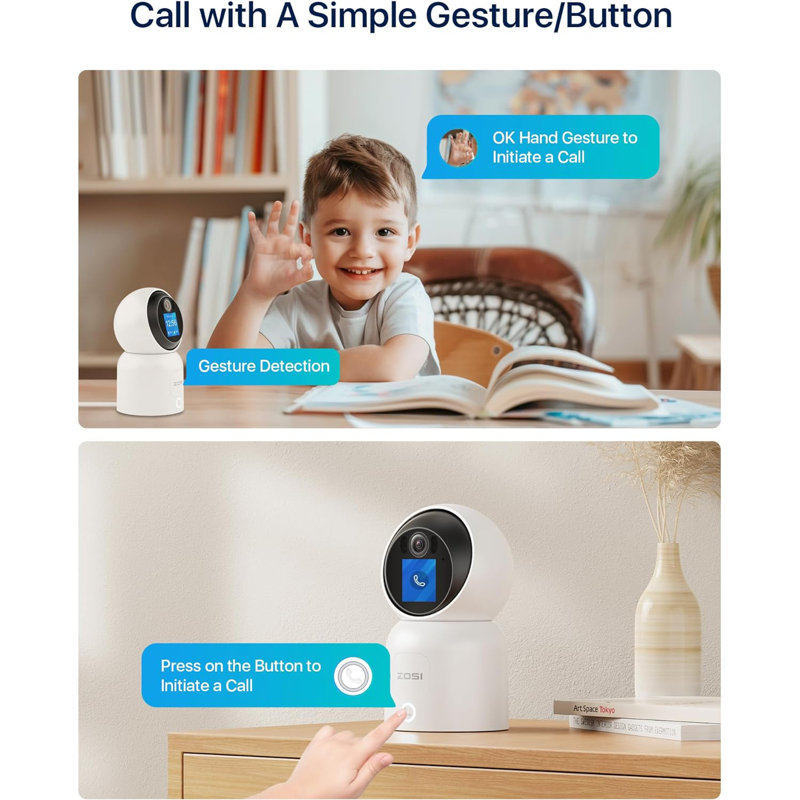4MP 360° Pan/Tilt Security IP Camera with Monitor for Baby/Pet, One-Touch Call, 2-Way Video, Human Tracking