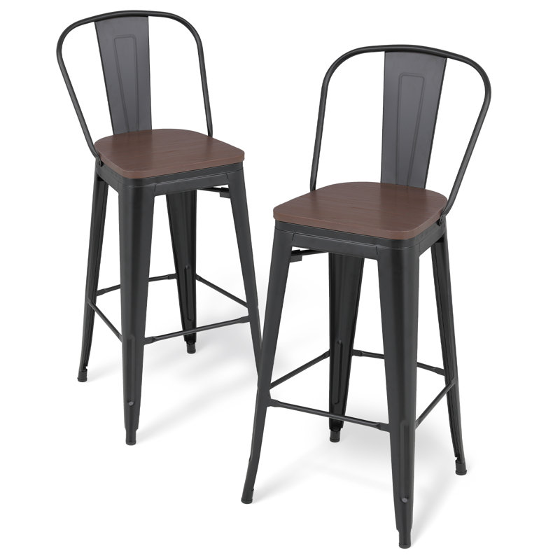 Johntell Metal Dining Chair Counter Height Chairs Stackable Barstools Wood with Removable Backrest, Matte Black