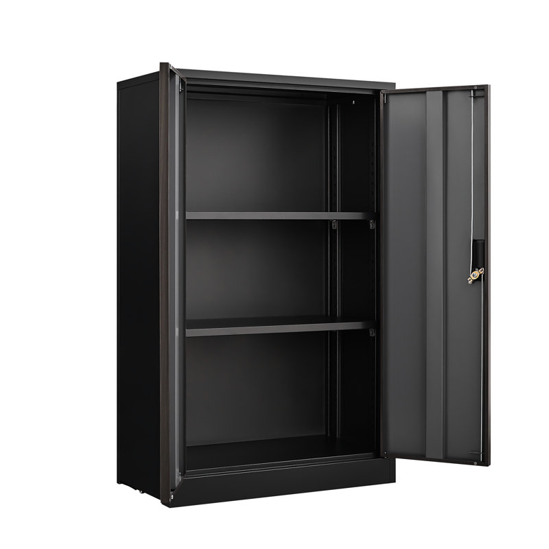 Tablette réglable pliante avec portes verrouillables, armoire en acier noir pour bureau à domicile, garage, étagère de classement en tube d'acier massif, noire, facile à assembler, porte à ressort et