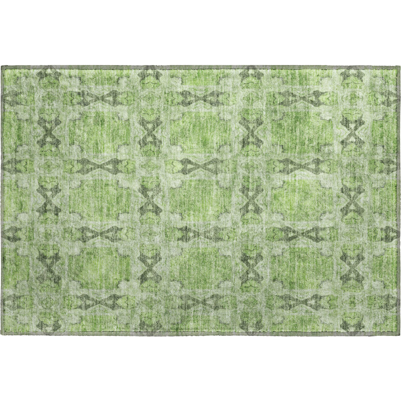 Premium Machine Washable Cerrito AMF564 Green Rug, Rectangle 1'8" x 2'6"