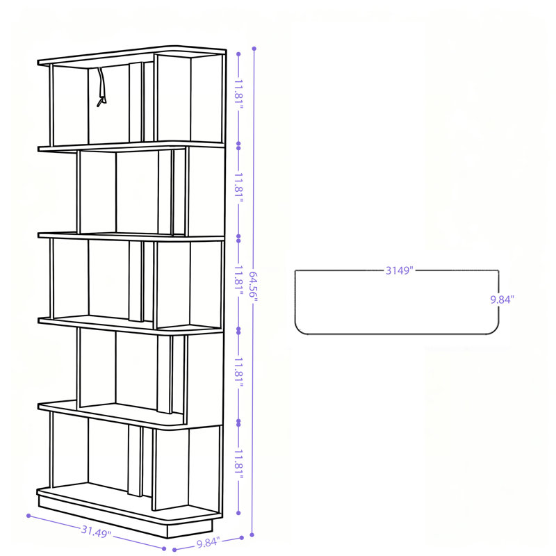 Ensemble de bibliothèque à combinaison libre 66,93 "x H 64,57" - Unité de coin + tablette extensible - Aménagement peu encombrant et flexible - Pour le bureau à domicile / le salon
