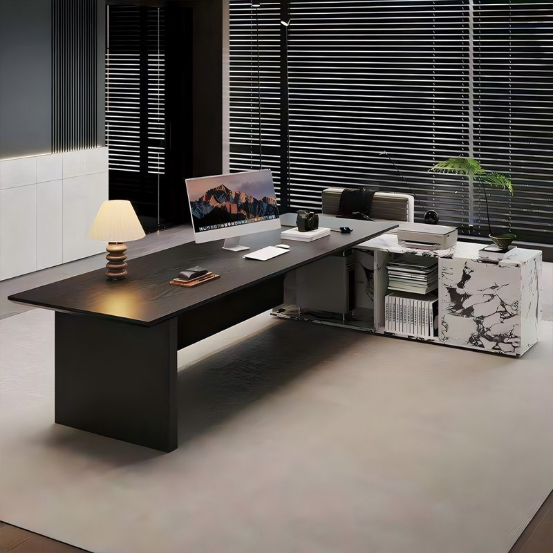 Bureau de direction 78,84 "simple et moderne en bois massif noir en forme de L, H 28,74 po x l 88,58 po x P 82,68 po