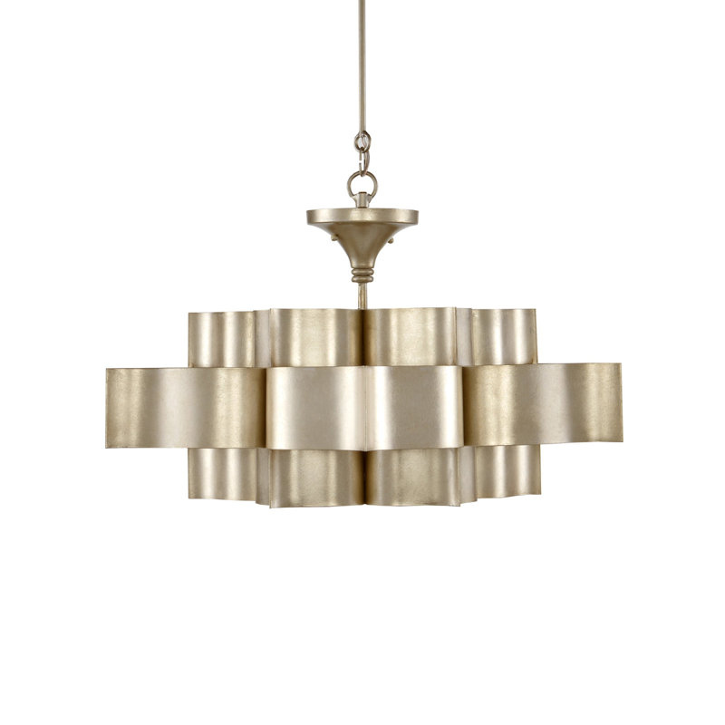 Grand Lotus 6 - Light Chandelier, Contemporary Silver Leaf
