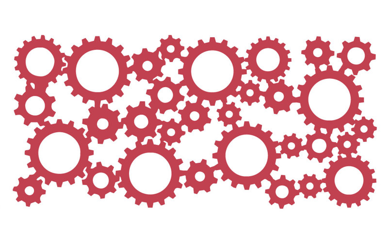 Décalcomanie murale engrenages industriels, Rouge Dahlia, H 17 po x l 36 po x P 0,01 po