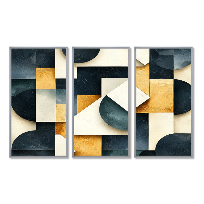 «Dynamic Square of Abstract Geometric Maze II», impression d'art abstrait, Reproduction avec cadre flottant, Argent argent