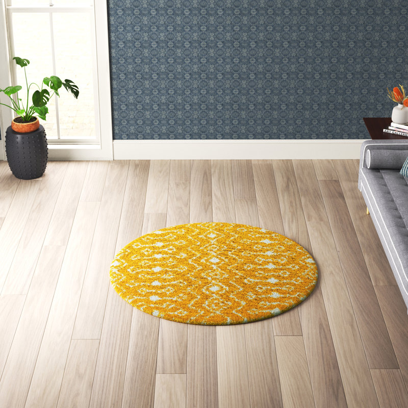 Tapis jaune à motif géométrique Griego, Rond 10pi