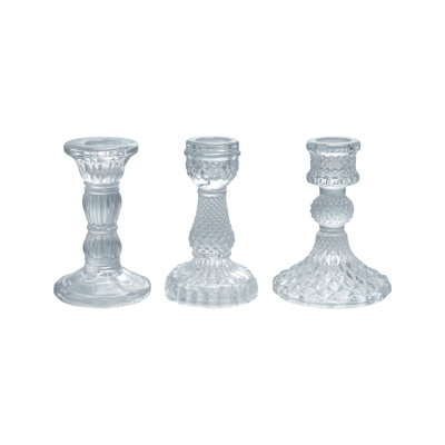 3-Piece Pressed Glass Taper Holder Set