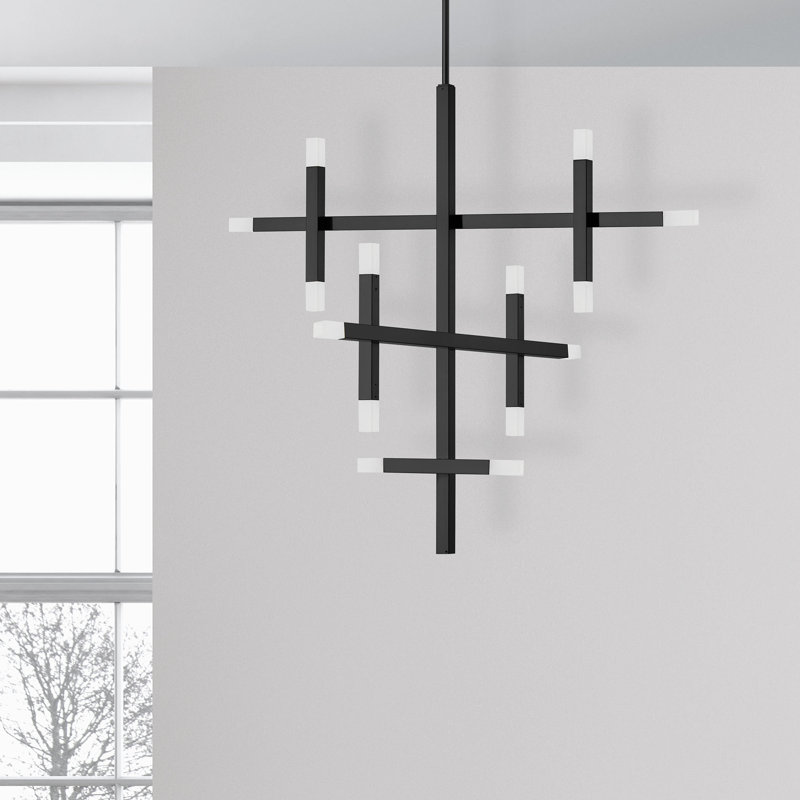 Lustre à niveaux variable à 14 lumières DEL Binnie, Noir mat