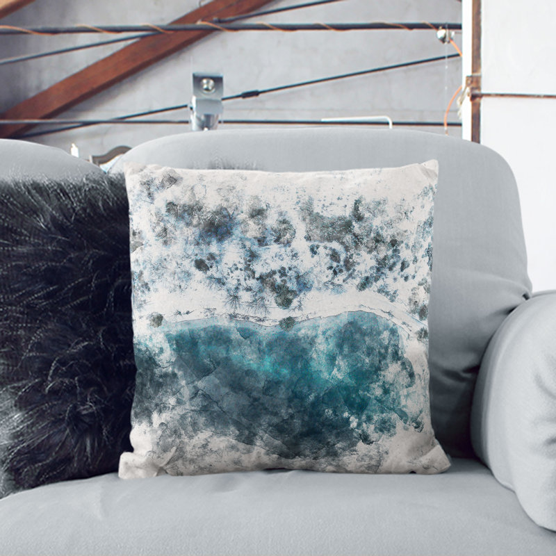 Winter Forest by a Lake in Germany Watercolour Cushion with Filling, 40cm H x 40cm W x 15cm D