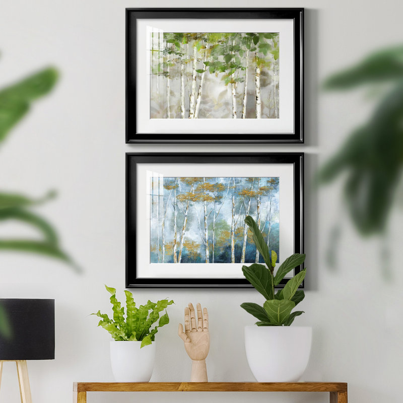 «Evergreen Forest», ensemble de 2 reproductions sur toiles encadrées, Noir, H 18,5 po x l 49 po x P 1,5 po, Blanc