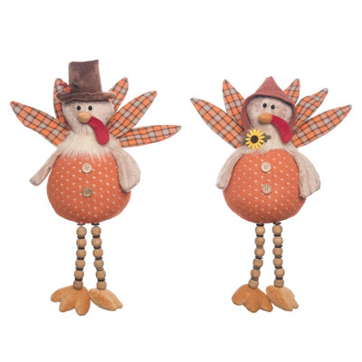 Plush Turkey Shelf Sitter with Bead Legs - Adorable Decorative Figurine for Fall Harvest - Soft Polyester Tabletop Accent in Orange and White - Perfect for Indoor Decoration, Gift Giving, and Hostess Gifts