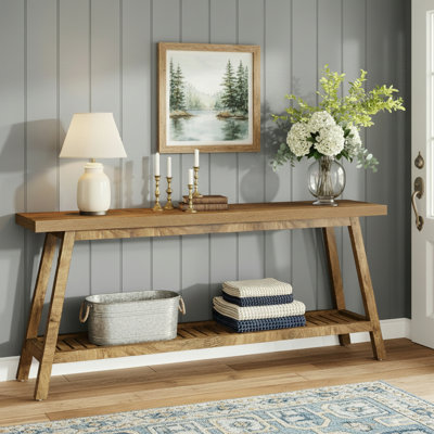 70.9" Console Table, Farmhouse Entryway Table 2-Tier Sofa Table