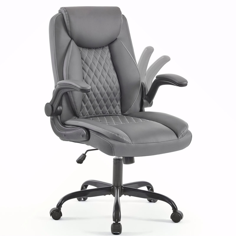 Fauteuil de bureau ergonomique en cuir, fauteuil de bureau pivotant avec roulettes et accoudoirs rabattables, petit fauteuil de jeu avec fonction berçante réglable