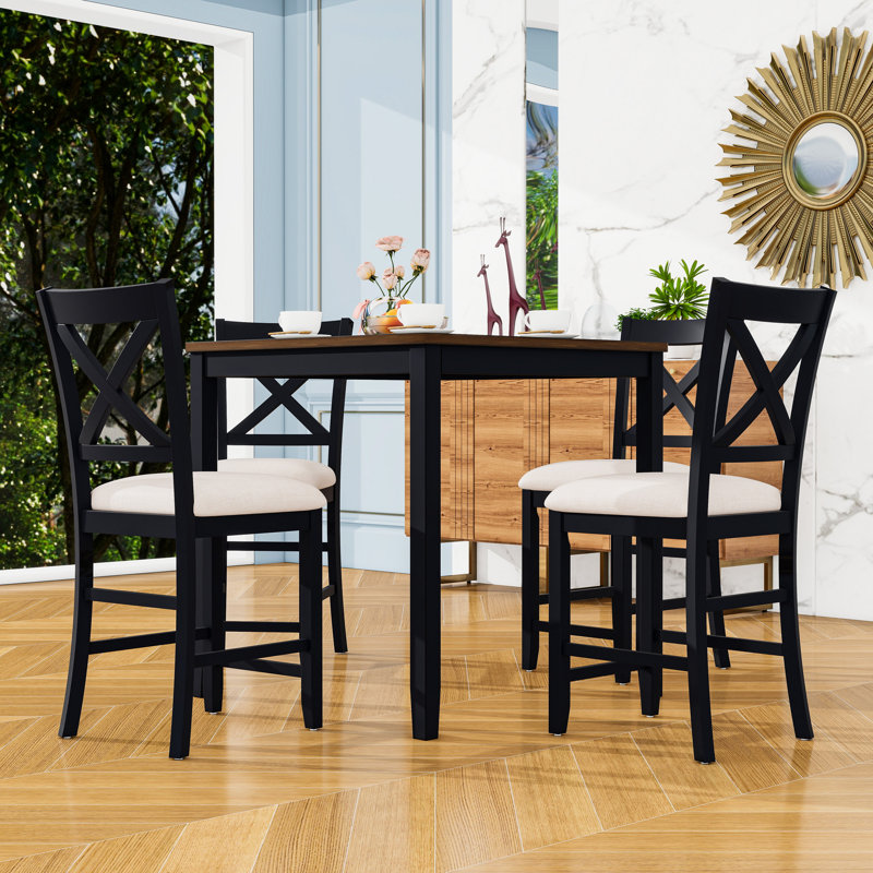 Ensemble de table de salle à manger à hauteur de comptoir 5 pièces avec 4 chaises rembourrées et table en bois compacte