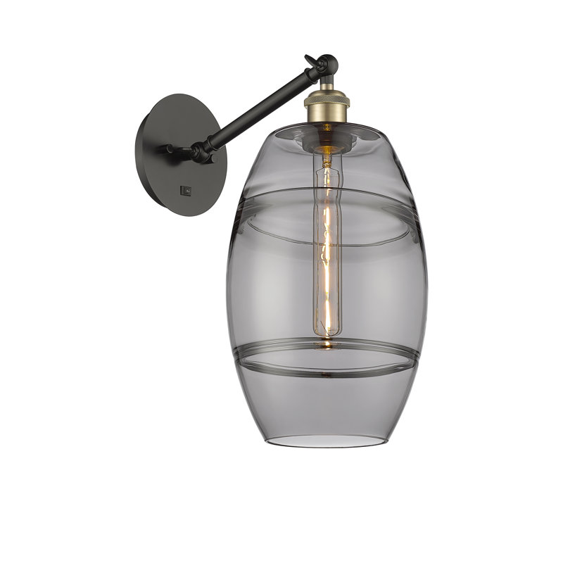 Applique murale en acier Vaz, Laiton antique noir, Gris fumée clair