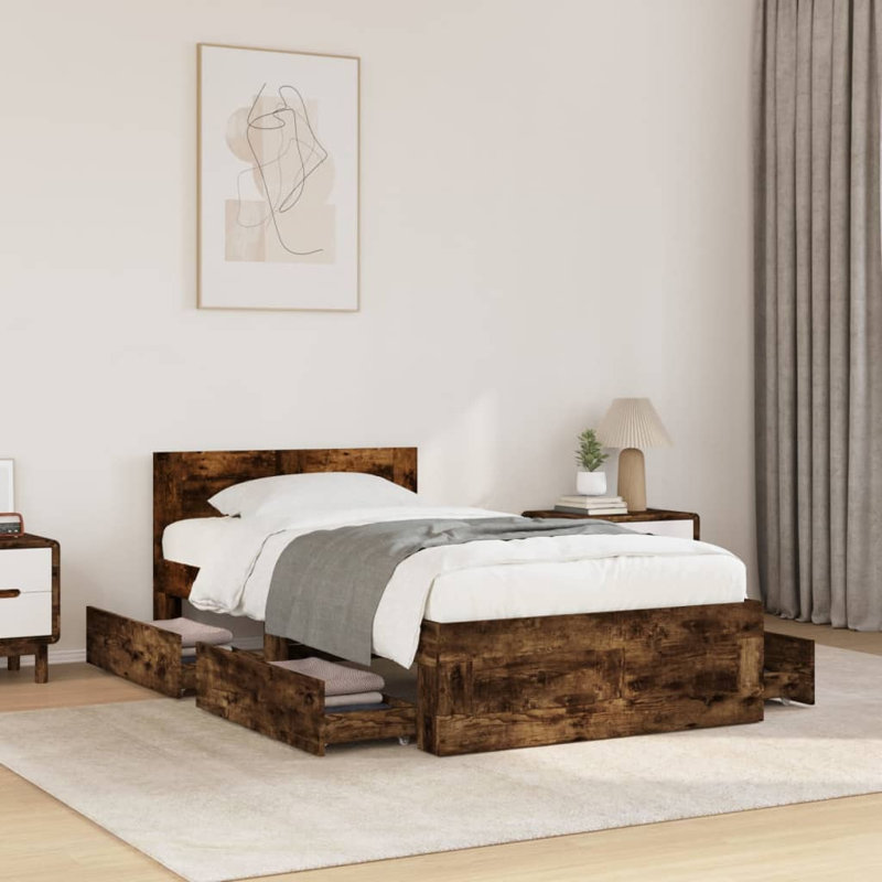 Storage Bed, Smoked Oak, European Single (90 x 200 cm)