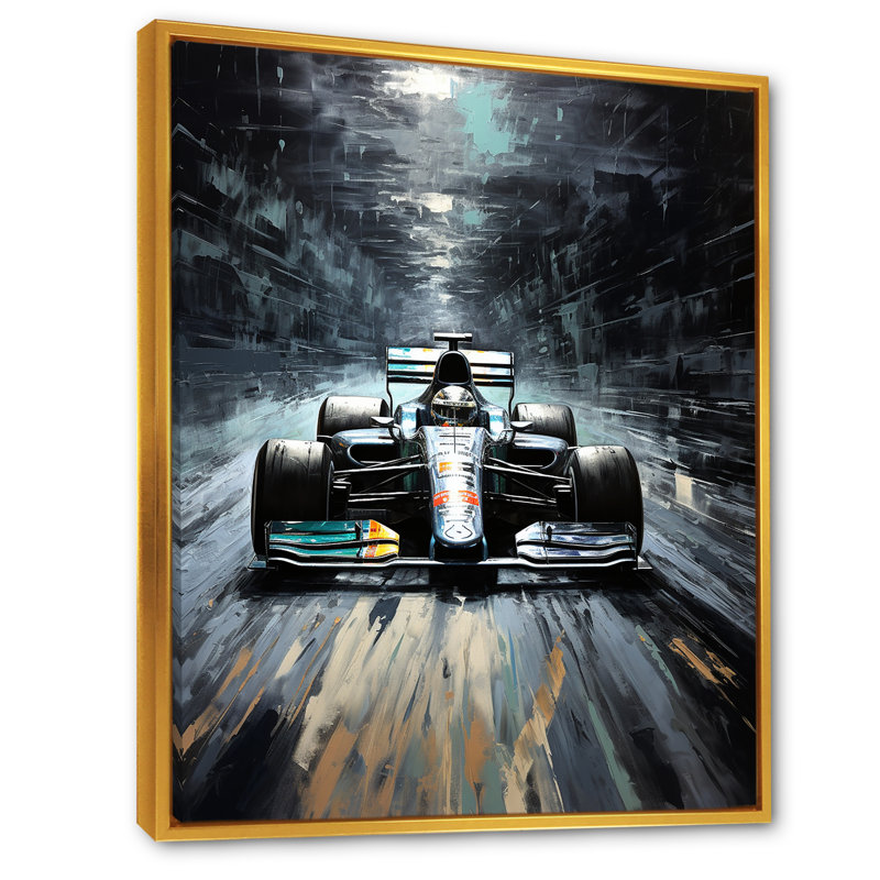 «Midnight Formule Car Race Track II», art mural, H 44 po x l 34 po x P 1,5 po, Cadre flottant doré