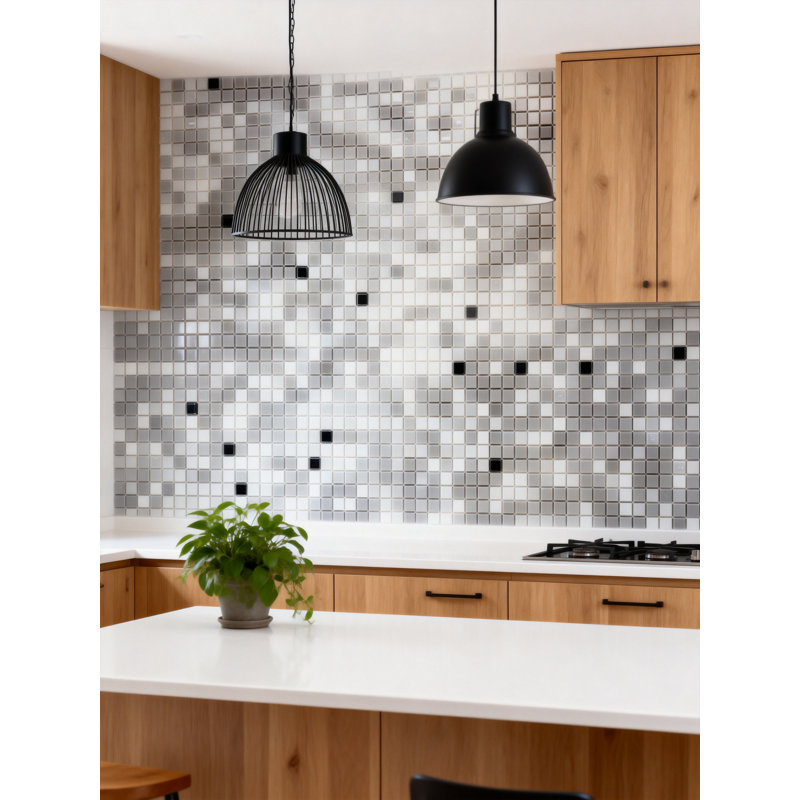 Galaxy 0.3125 in. x 0.3125 in. Iridescent Glass Pressed Edge Tiny Square Mosaic Wall Pool & Floor Tile, Black/Brown/White