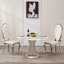 Table de cuisine ronde 47 po avec plateau en faux marbre ultrabrillant et miroir 8k - Base en acier inoxydable poli, convenant à un usage au bureau, argent et blanc 47,16 po