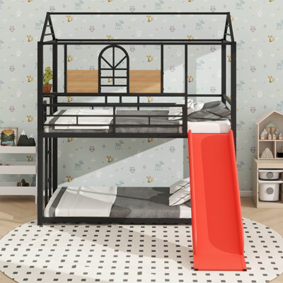 Twin Over Twin Metal Bunk Bed ,Metal Housebed With Slide by Harper Orchard
