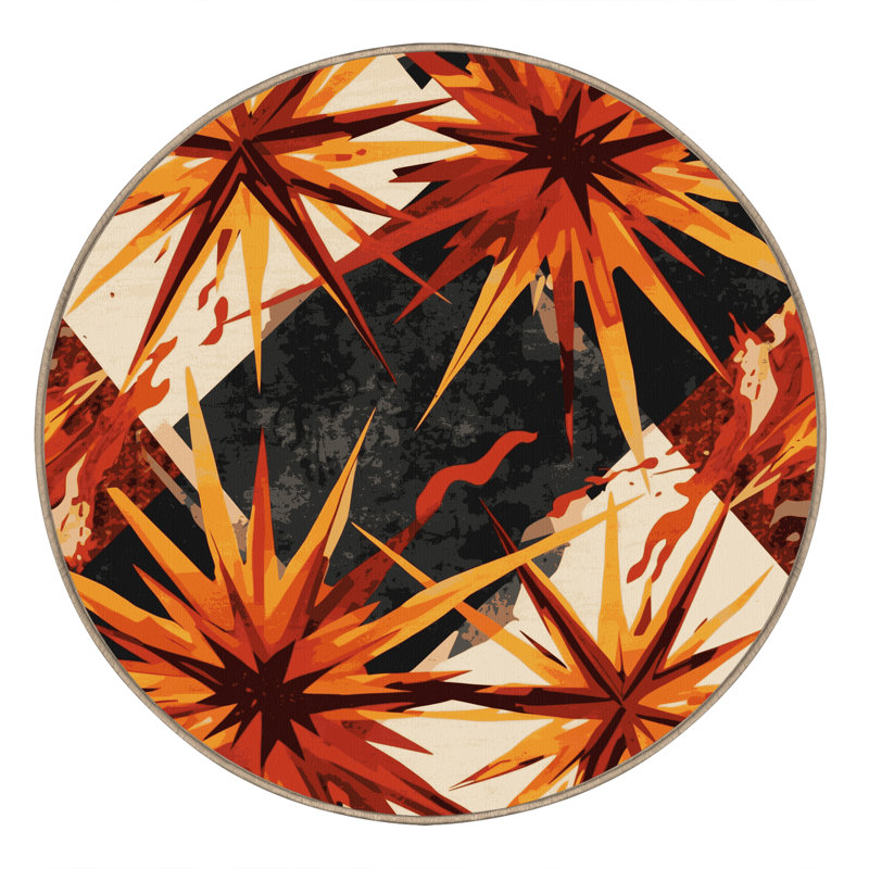 Machine Washable Bensonhurst Bold & Eclectic Modern Starburst Rug in Brown – Beige Binding, 3' Round