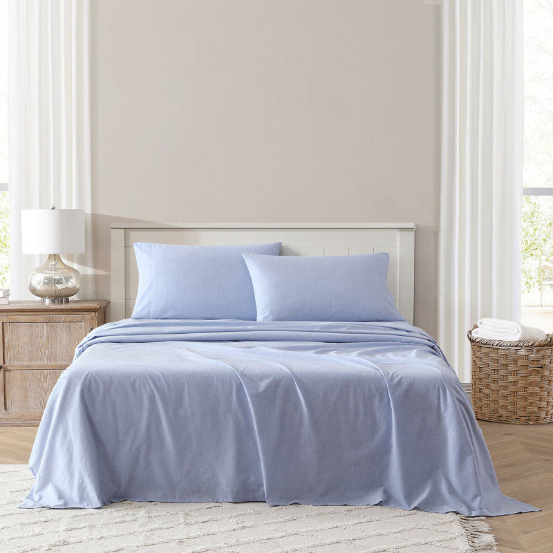 Queen Blue Melange Polyester Percale Sheet Set