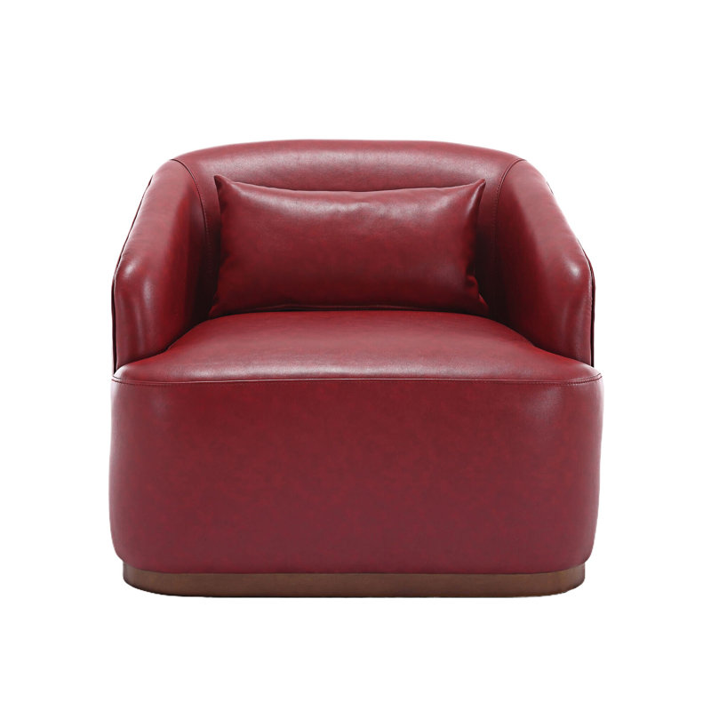 360 Degree Swivel Barrel Club Chair, Wine Red Faux Leather