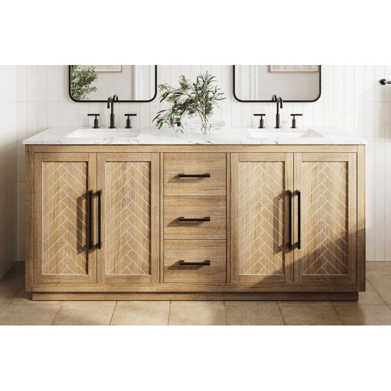 72 inch Double Bathroom Vanity, Linen Oak, 72"