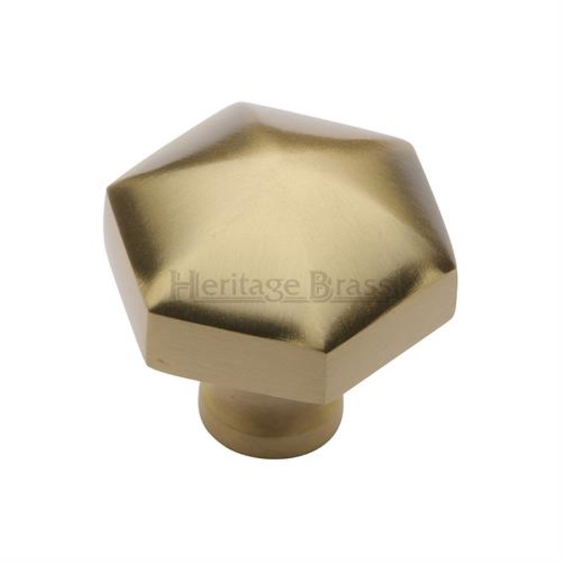 Heritage Brass Heritage Cabinet Knob Hexagon Design 32mm, Satin Brass