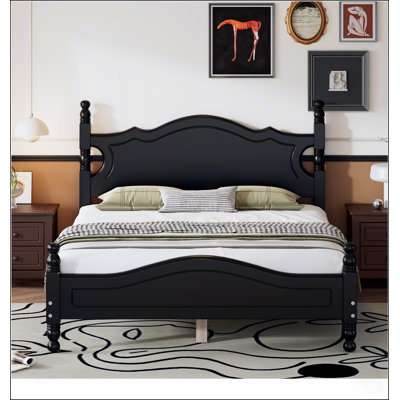Cadre de lit plateforme en bois de style rétro avec sommier à lattes en bois durable et design classique pour un sommeil confortable