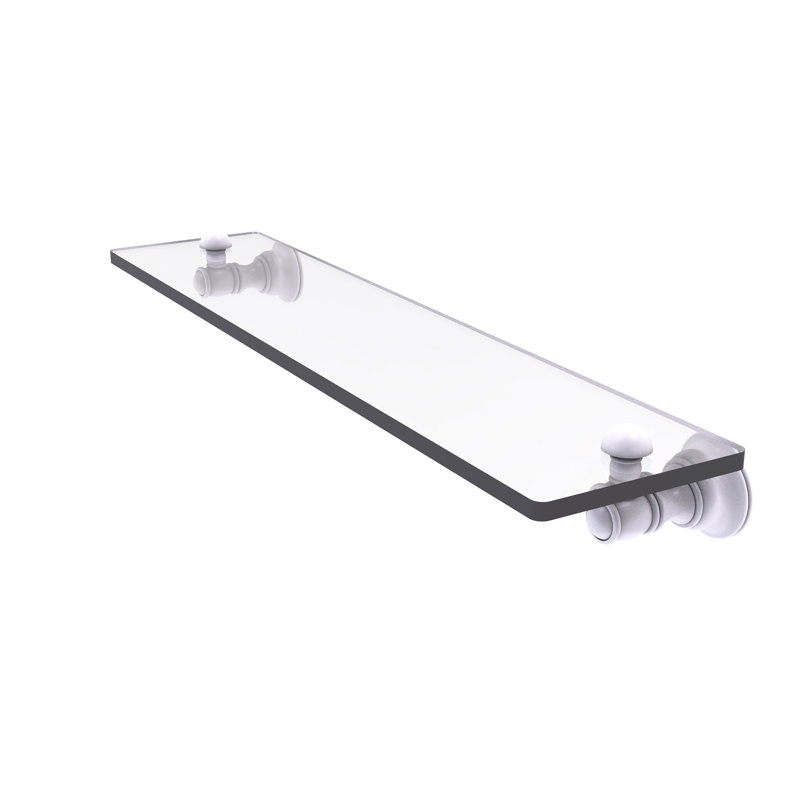 Freyja Glass Accent Shelf with Towel Bar, Matte White, 2.4" H x 22" W x 5.54" D
