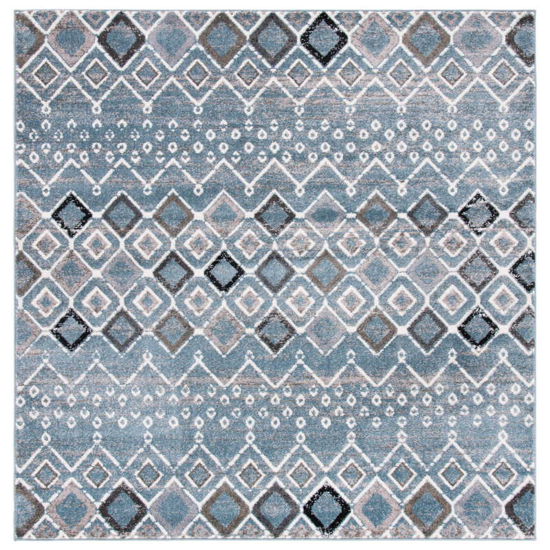 Aird Performance Southwestern Rug, Square 6'7", Blue/Ivory