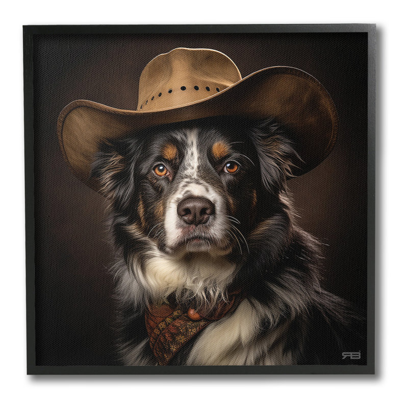 CowboySheriffDogGicleeArtbyRB, Giclée encadrée noir minuit, H 24 po x l 24 po