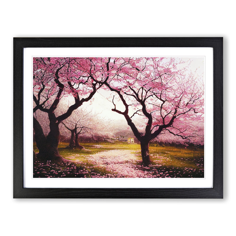 Majestic Cherry Blossom Trees - Single Picture Frame Painting, Black, 34cm H x 46cm W x 2cm D