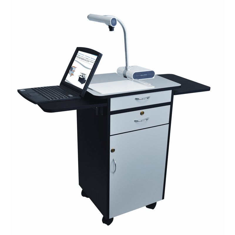 Luxor Dual-Tone Mobile Projector Cart with Lockable Storage, Black & White