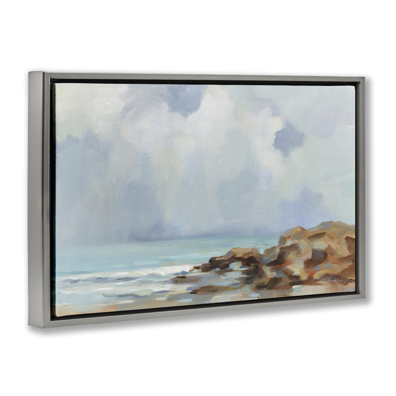  «Morning at Stone Beach» par Silvia Vassileva, H 21 po x l 31 po, Cadre flottant gris lustré