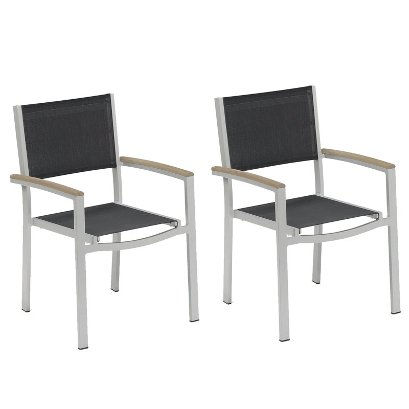 Travira Stacking Patio Dining Chair, Black, Tekwood Vintage, Flint