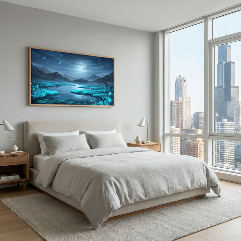 Ensemble de 1 tableau sur toile représentant un ciel nocturne, L 48 po x H 24 po, Naturel