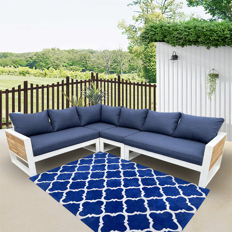 Ensemble de conversation d'extérieur pour 6 personnes avec coussins Ildafonso, Bleu