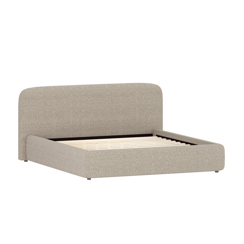 Barletta Upholstered Queen Wing Platform Bed, Cream, Taupe, King