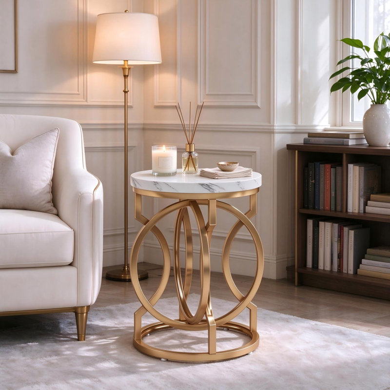 Table d'appoint ronde moderne avec dessus en faux marbre