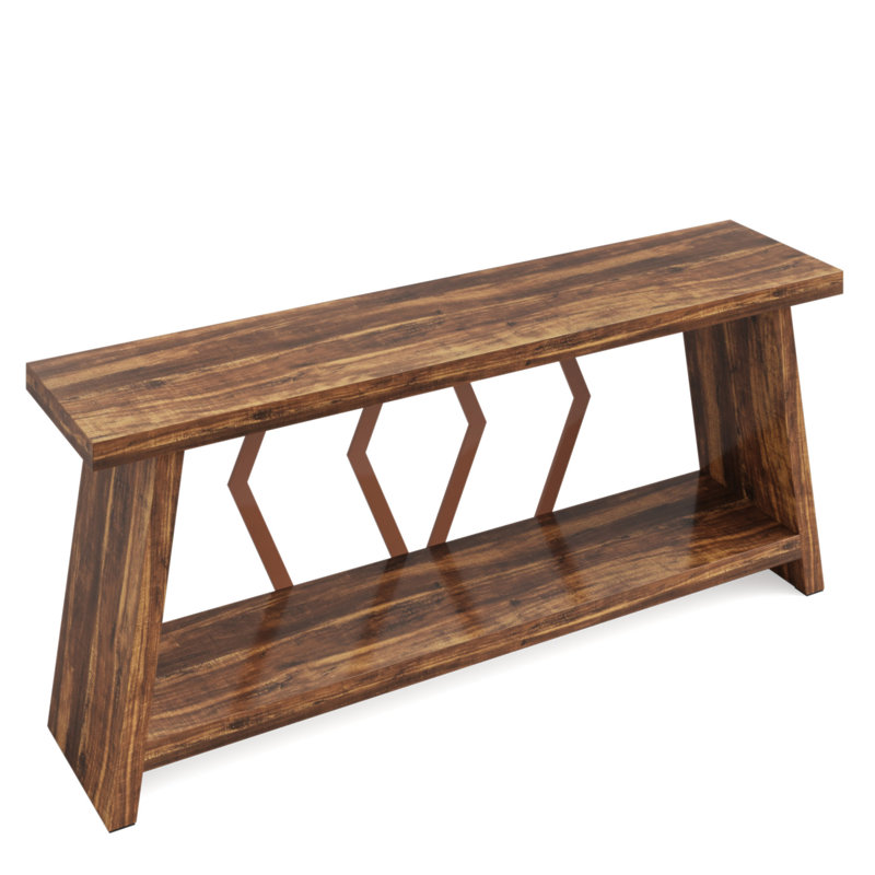 70.9" Extra Long Farmhouse Console Table, 2-Tier Narrow Entryway Sofa Table With Storage Shelves, Rustic Industrial Accent Table For Living Room, Hallway, Foyer, Behind Couch – Brown Finish