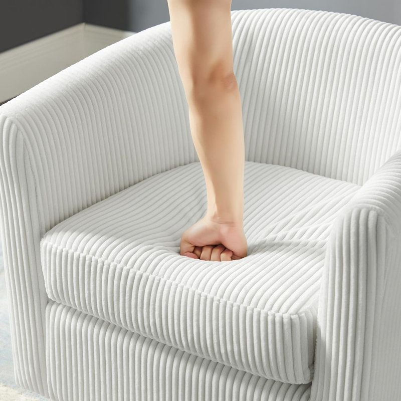Upholstered Chair With Ottoman, White Fabric