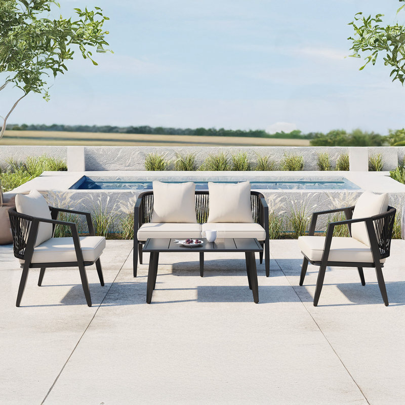 Ultra-Durable Outdoor Seating Set for Patios, Lawns & Poolside Areas, Beige, Black