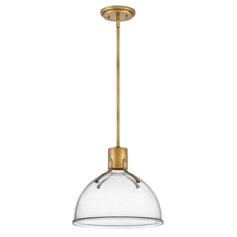 Luminaire suspendu en dôme à 1 lumière Clendon, H 12,25 po x l 14 po x P 14 po, Laiton héritage, Grainé transparent