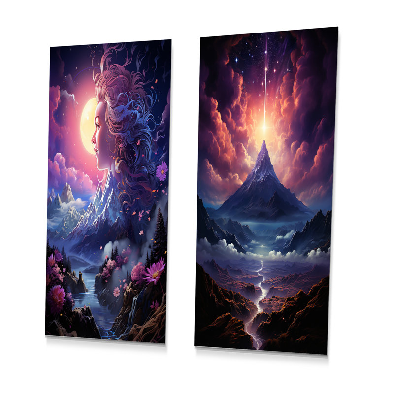 Ensemble de salon art mural en métal rose et mauve, paysages abstraits I, H 28 po x l 24 po