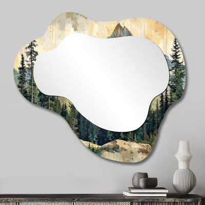 Miroir mural vert Green Cottage - Mountain Treescape Layers I, impression sur métal