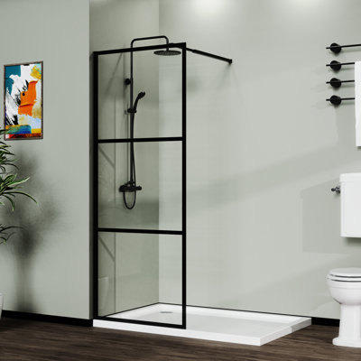 34" Shower Screen Door , Black - Tempered Glass Partition Strong And Adjustable Support Installation Walk-in Paint Aluminum Frame All Hardwares Included Simple