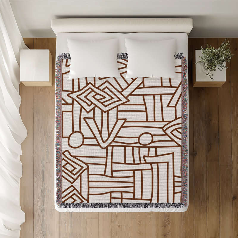 Jeté en coton Diof Abstract Pirnt, 60" x 60" – Throw, Brun rouille
