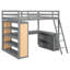 Lit mezzanine double avec échelle, tablettes et bureau, gris
